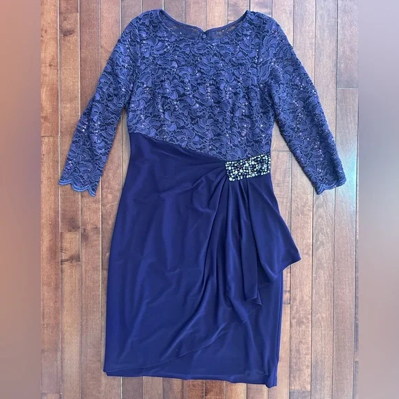 Alex Evenings Elegant Purple Long Sleeve Lace Dress Size 8 - Picture 1 of 10